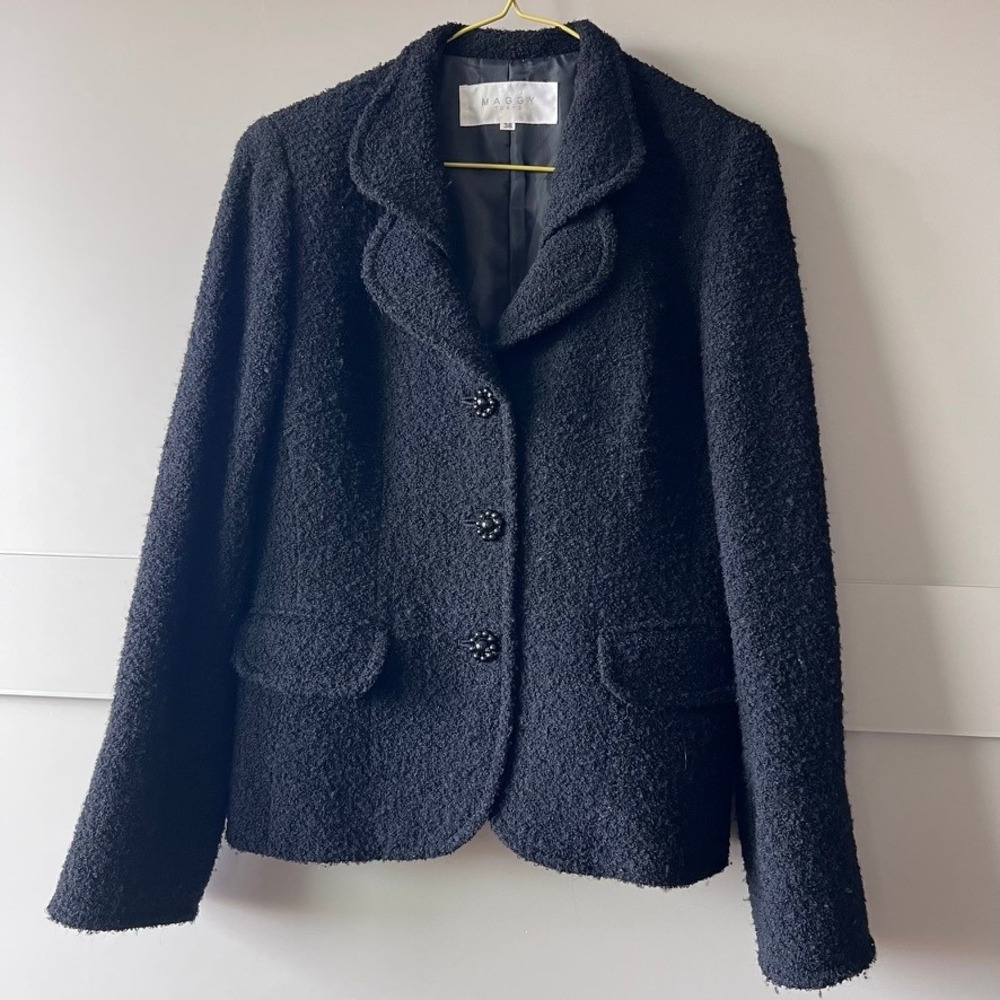 MAGGY TOKYO Women Black Textured‎ Blazer Jacket with Embellished Buttons Size 38